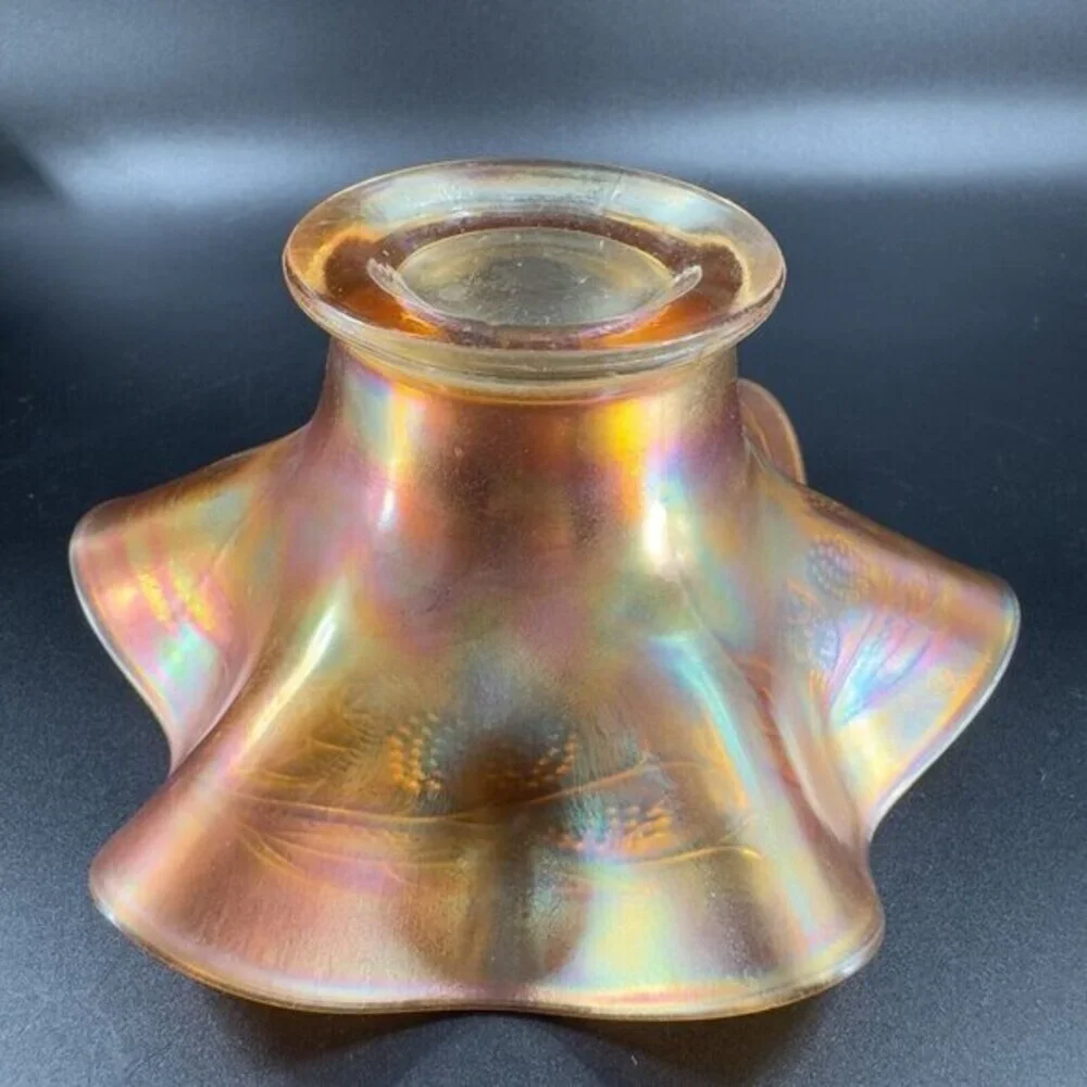 Antique Fenton Carnival Glass Blackberry‎ Spray Iridescent Ruffled Hat Bowl Dish